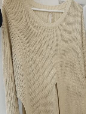 Long Cream Crewneck Knit Sweater